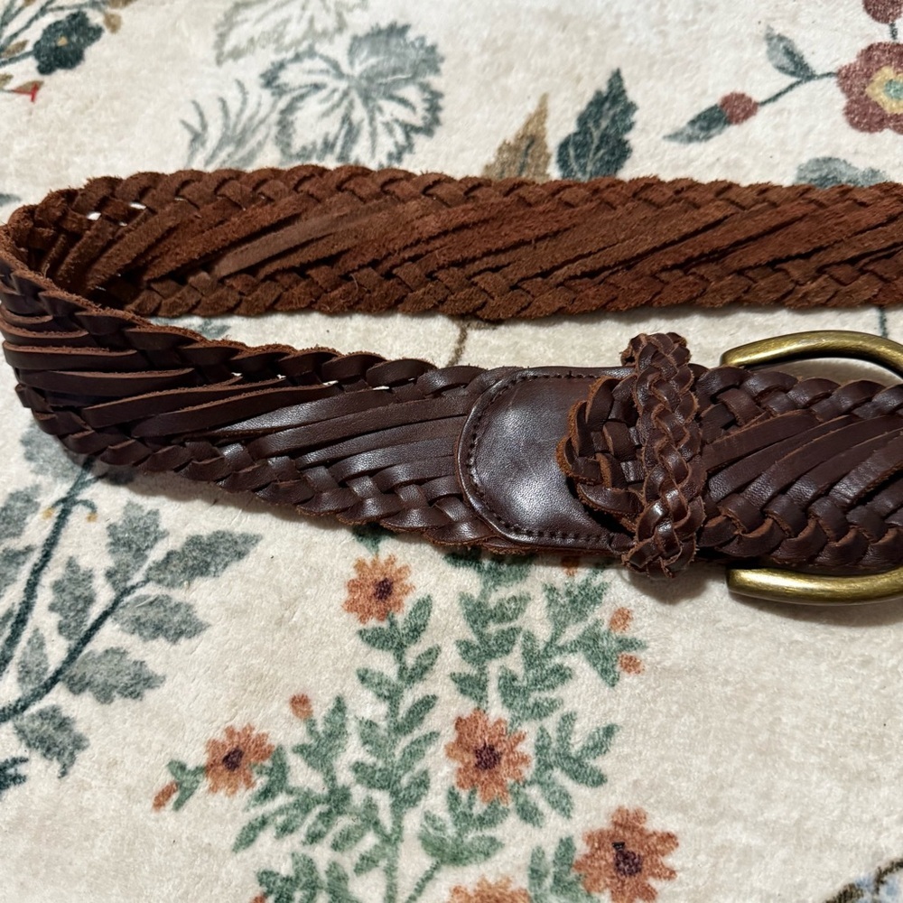 Abercrombie & Fitch Brown Braided Leather Belt with Brass Ring - Picture 3 of 5